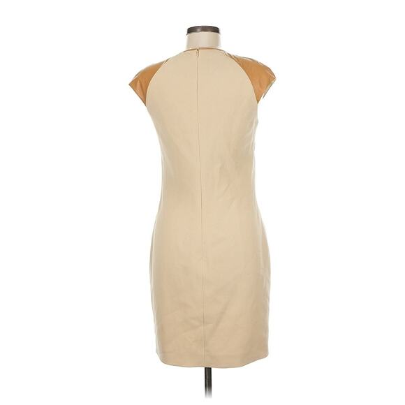 Black Label Ralph Lauren Wool Leather Trim Khaki Tan Stretch Dress Sz 6 - Picture 2 of 5